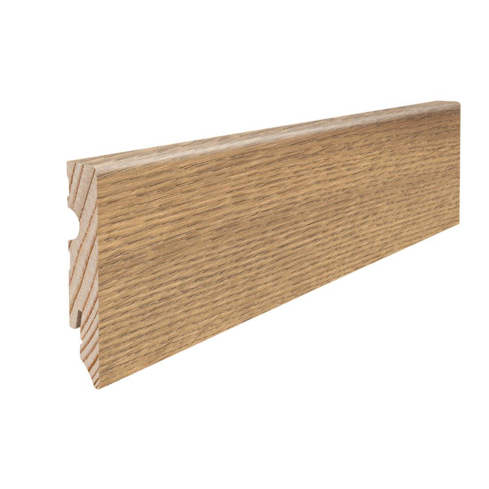 Skirting with solid wood core 15 x 80 mm cube 2,2 m lam. cover water resistant Oak Flavia Nature*