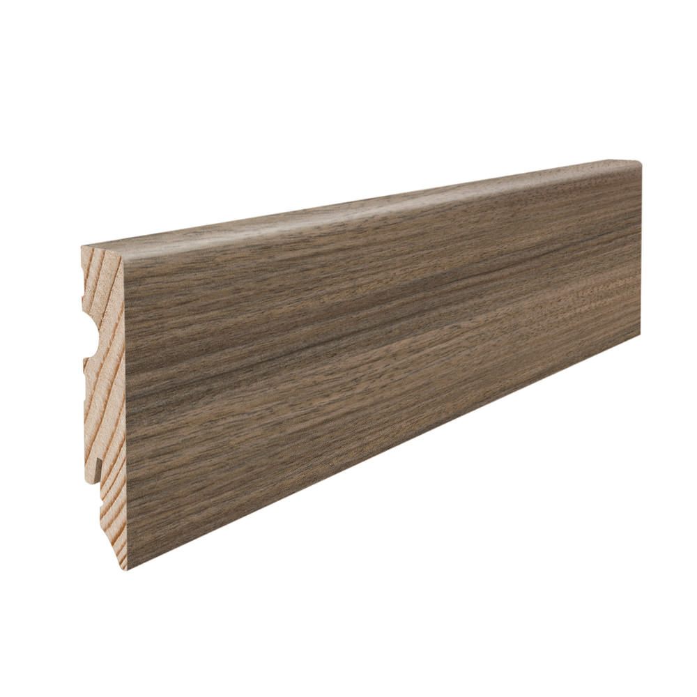 Skirting with solid wood core 15 x 80 mm cube 2,2 m lam. cover water resistant Acacia Vario*