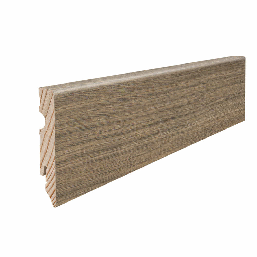 Skirting with solid wood core 15 x 80 mm cube 2,2 m lam. cover water resistant Elm Vario*