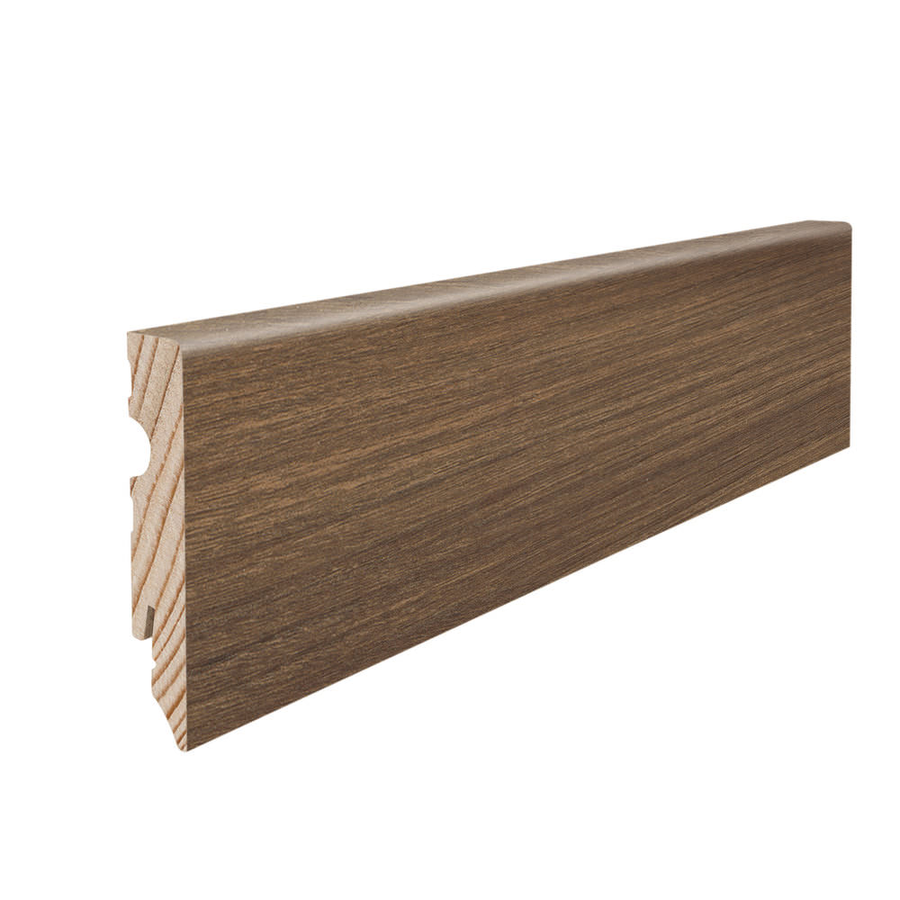 Skirting with solid wood core 15 x 80 mm cube 2,2 m lam. cover water resistant Walnut Vario*