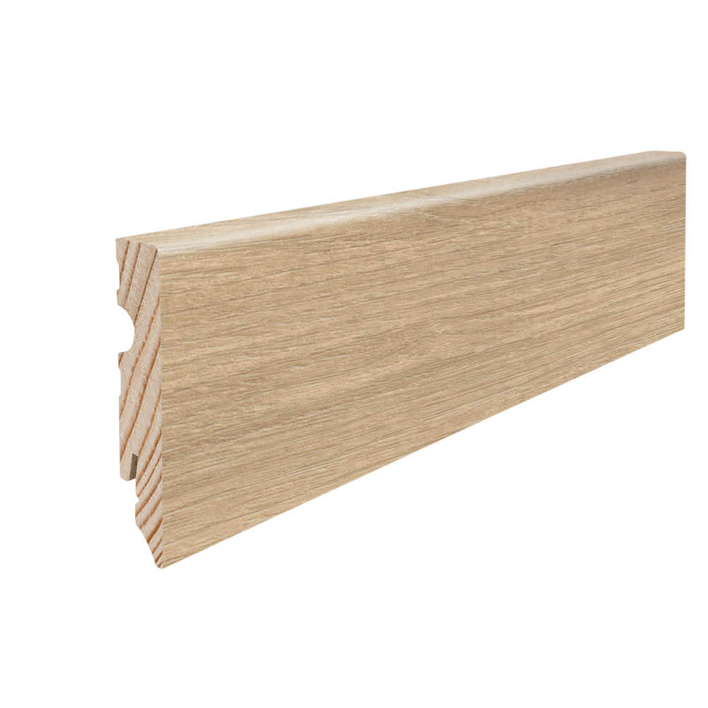 Skirting with solid wood core 15 x 80 mm cube 2,2 m lam. cover water resistant Silberahorn Vario*