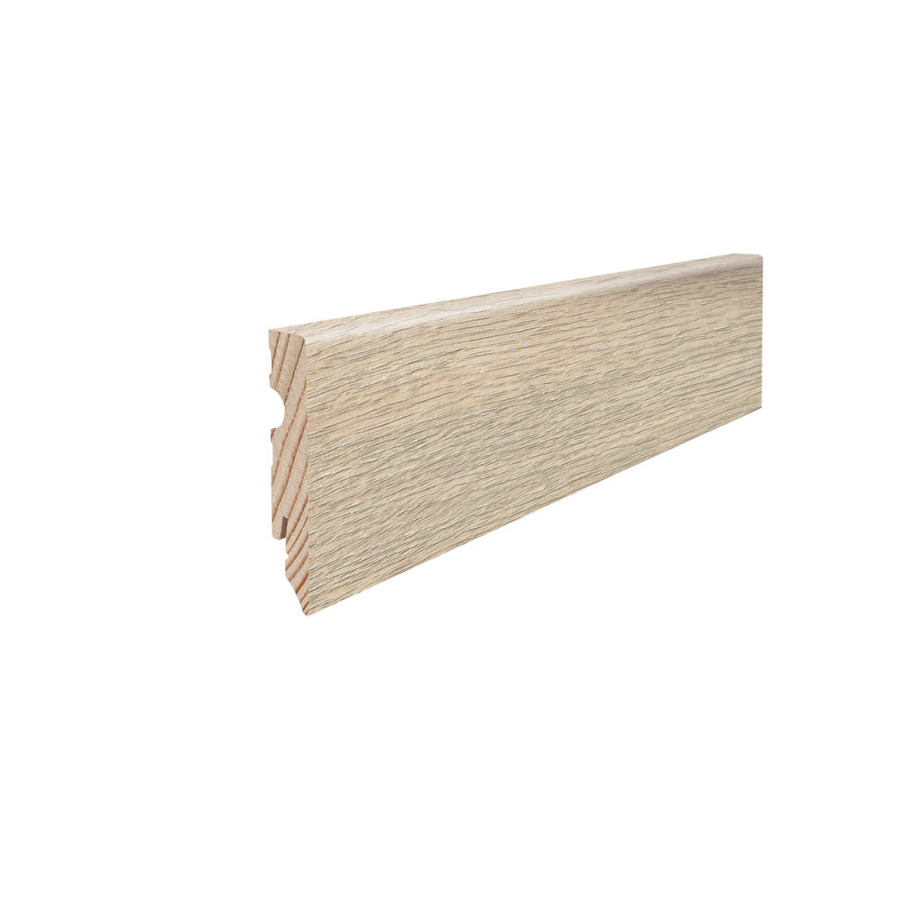 Skirting with solid wood core 15 x 80 mm cube 2,2 m MDF, lam. cover water res. Highland Oak/Contura Stone Grey*
