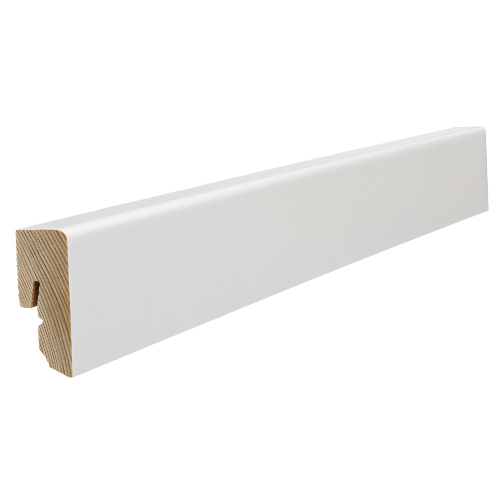 Skirting with solid wood core 16 x 40 mm cube 2,2 m lam. cover strong, matt white