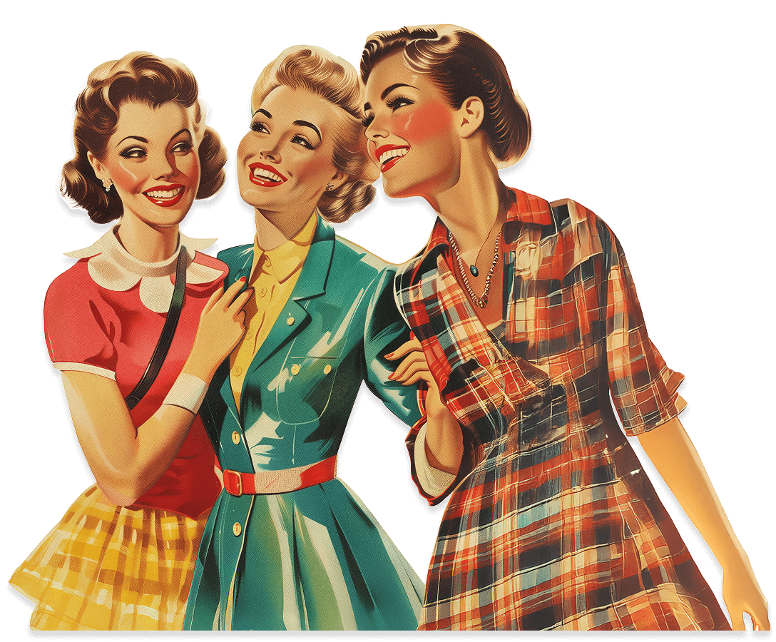 Retro-style illustration of three ladies